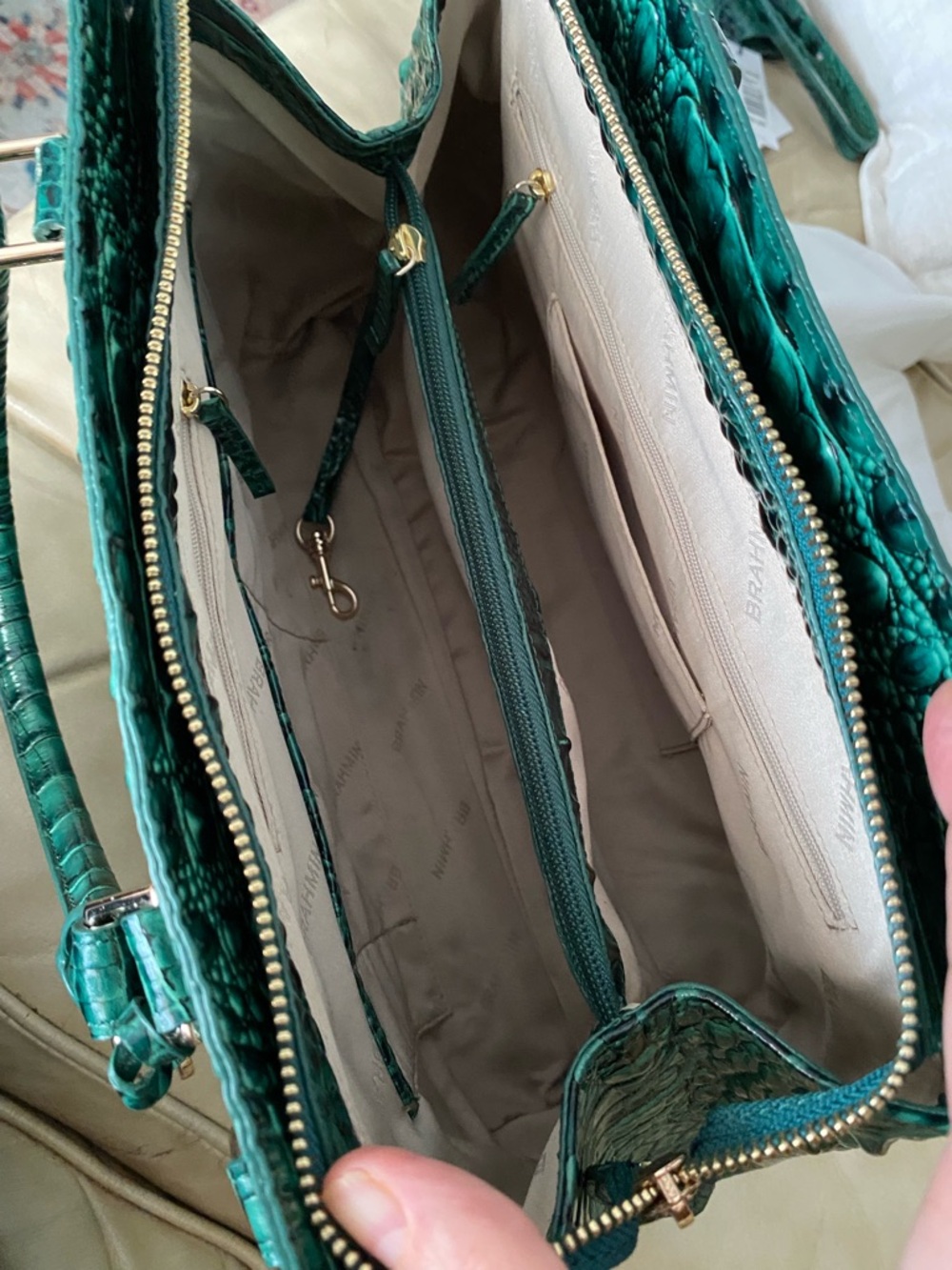 Brahmin Finley Bag Wallet Set Emerald Green Melbourne Leather Charm Tassel - Picture 10 of 15
